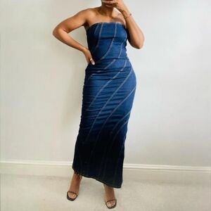 Zara dark blue denim dress with topstitching